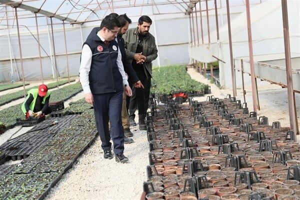Fidanlıkta yürütülen çalışmalar hakkında yerinde incelemelerde bulunan Eroğlu, Daire Başkanı