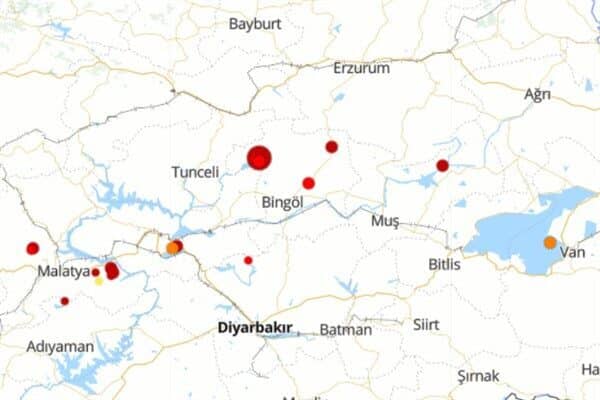 Boğaziçi Üniversitesi Kandilli Rasathanesi ve Deprem Araştırma Enstitüsü (KRDAE) verilerine