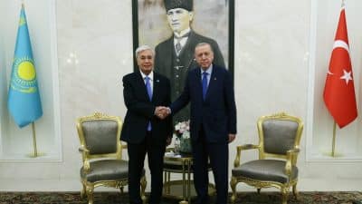 Cumhurbaşkanı Recep Tayyip Erdoğan, Kazakistan Cumhurbaşkanı Kasım Cömert Tokayev'i Esenboğa Havalimanında