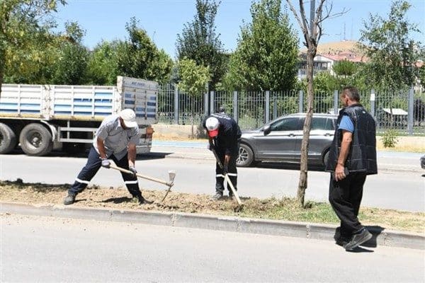 Zamanla verimsiz hale gelen orta refüjdeki toprak tamamen yenilenirken, alanın