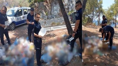 Bodrum İçmeler mevkiinde, çöp konteyneri etrafına bir kamyonet dolusu atık