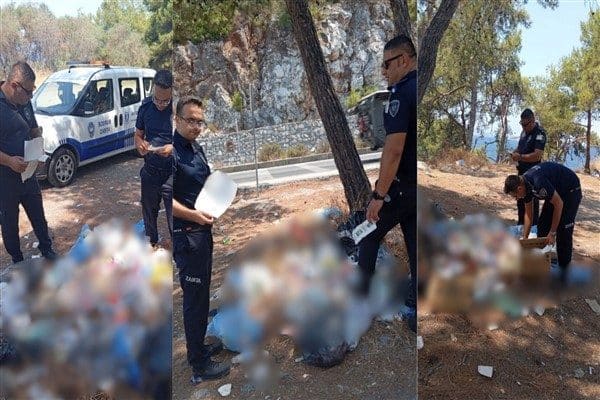 Bodrum İçmeler mevkiinde, çöp konteyneri etrafına bir kamyonet dolusu atık